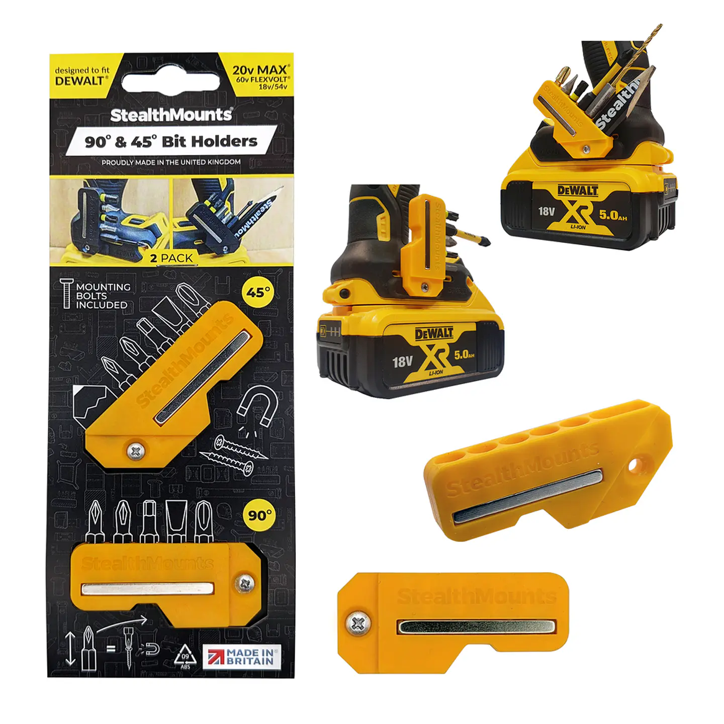 Suporte para Aparafusadoras de Bits 45°/90° Dewalt XR18V BH-DW-4590-YLW STEALTHMOUNTS (2 Uni.) 1