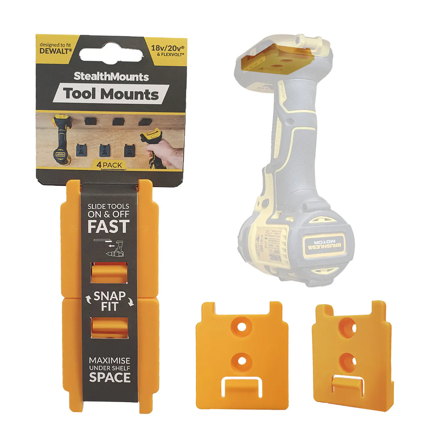 Suporte para Aparafusadoras Dewalt XR18V e Flexvolt TM-DW18-YLW-4LF STEALTHMOUNTS (4 Uni.) 1