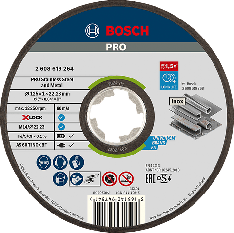 Disco de Corte X-LOCK 125x1.0 mm PRO Stainless Steel (Inox) and Metal BOSCH