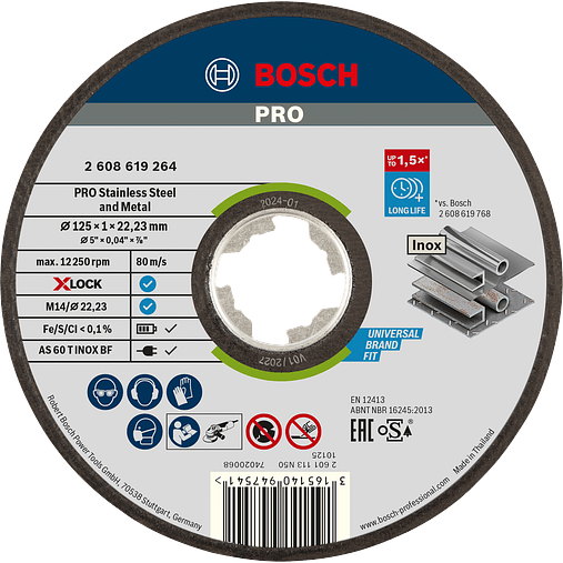 Disco de Corte X-LOCK 125x1.0 mm PRO Stainless Steel (Inox) and Metal BOSCH 1