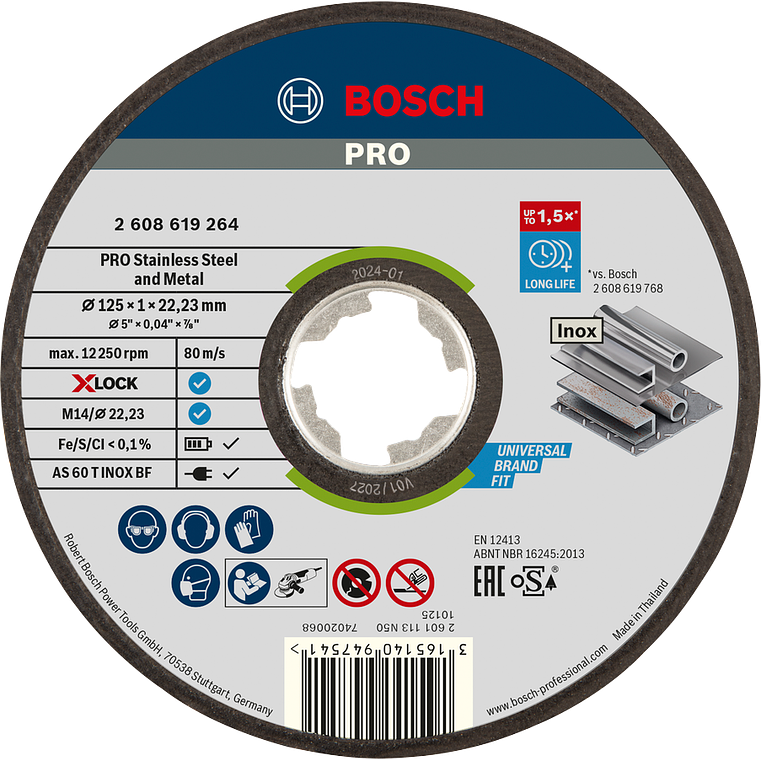 Disco de Corte X-LOCK 125x1.0 mm PRO Stainless Steel (Inox) and Metal BOSCH 1
