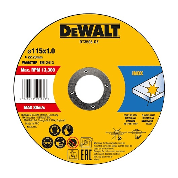 Disco de corte inox 115 x 1 mm (Lata 10 unidades) DT3506-QZ DEWALT 2