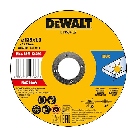 Disco de corte inox 125 x 1 mm (Lata 10 unidades) DT3507-QZ DEWALT