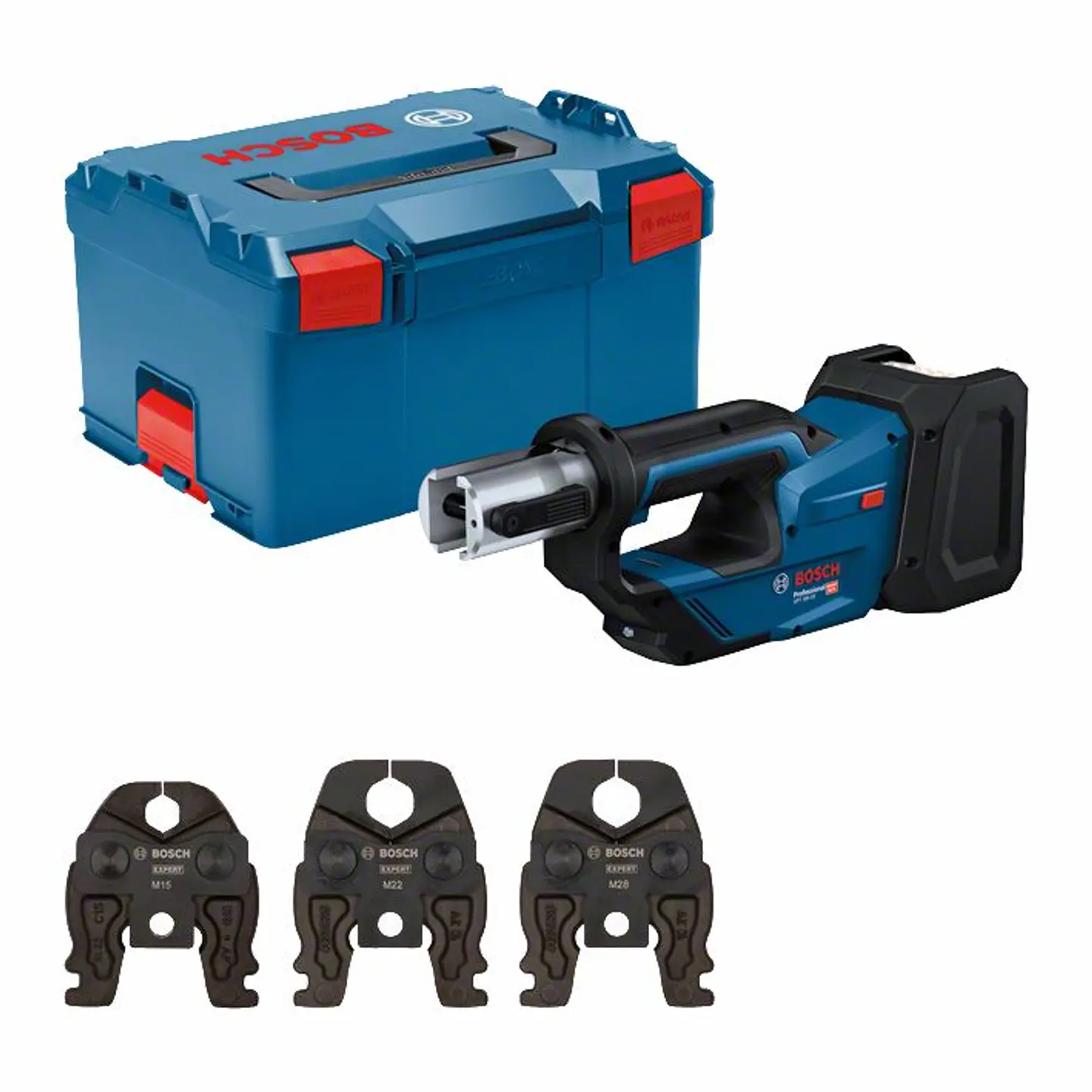Ferramenta de prensagem sem fio GPT 18V-19 + SET 3 Mordentes M 15 / 22 / 28 BOSCH 1