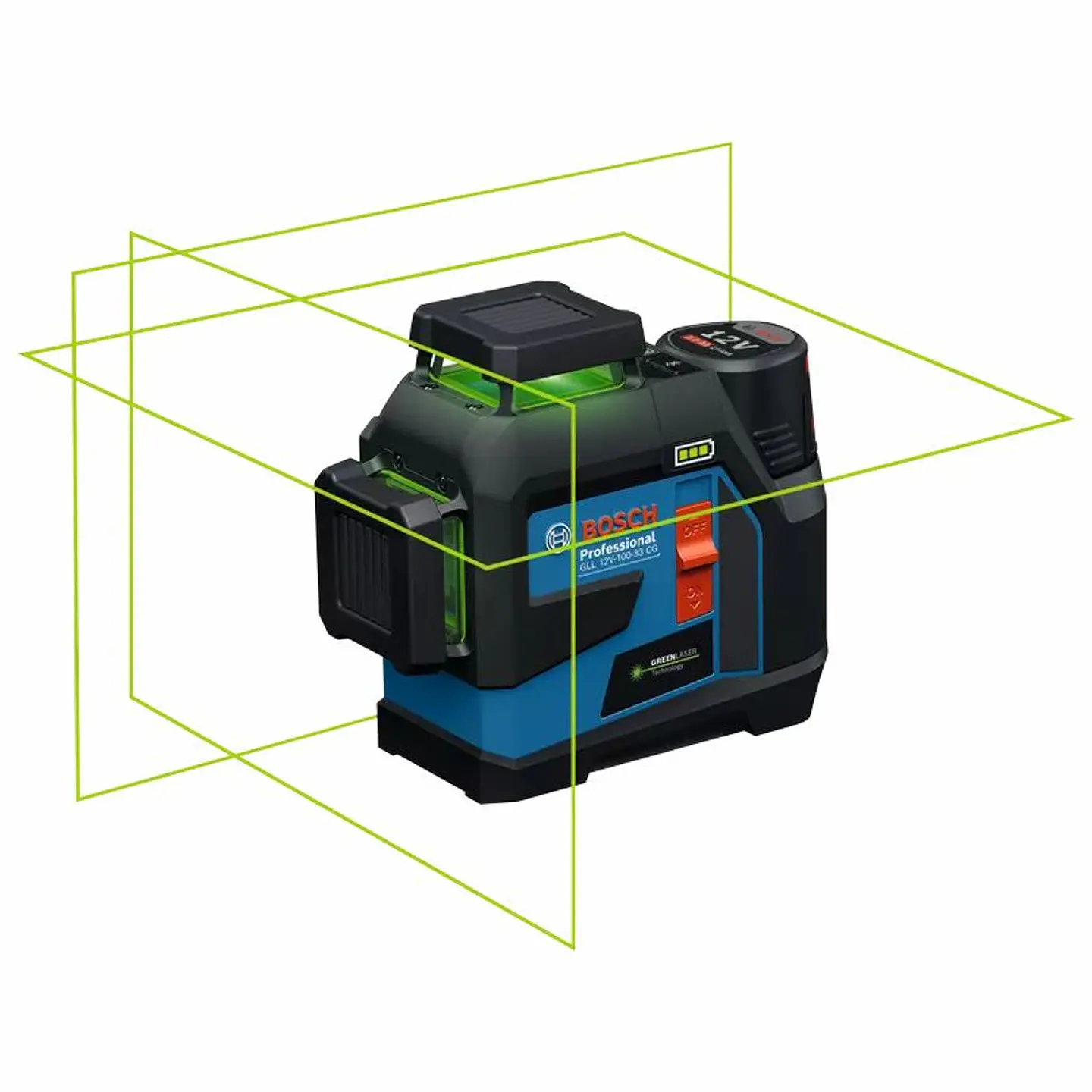Nivel laser 3 Linhas Verdes GLL 12V-100-33 CG + 1 Bateria 12V 2.0Ah BOSCH 2