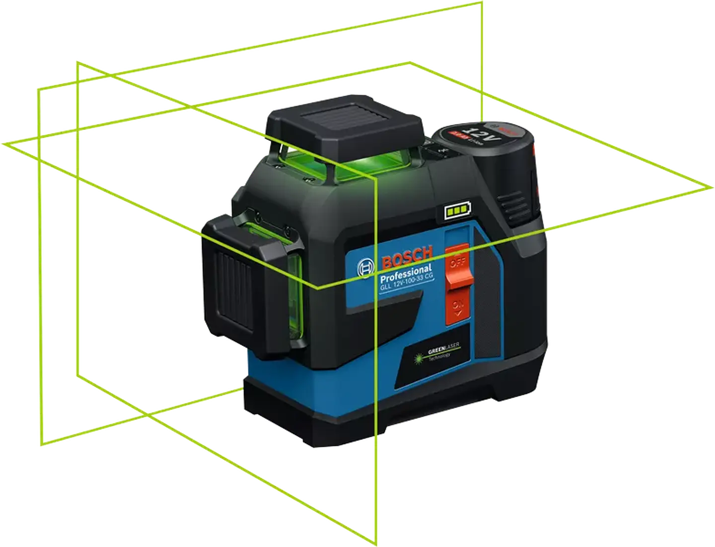 Nivel laser 3 Linhas Verdes GLL 12V-100-33 CG + 1 Bateria 12V 2.0Ah BOSCH 4