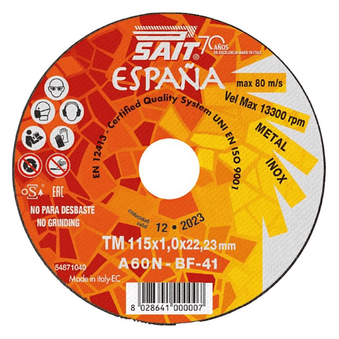 Disco de Corte Metal/Inox 115x 1,0mm PLANET-TM (70º Aniversário) SAIT