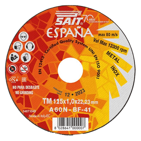 Disco de Corte Metal/Inox 125x 1,0mm PLANET-TM (70º Aniversário) SAIT