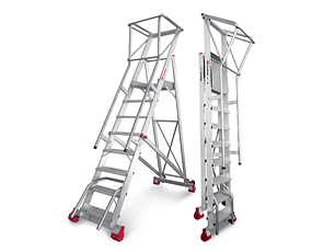 Escada de Armazém com Plataforma e Rodas em Alumínio SMT FARAONE