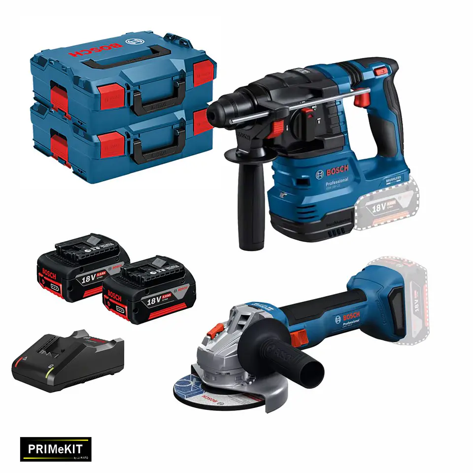 Conjunto Martelo GBH 18V-22, Rebarbadora GWS 18V-8 (125) + 2 Baterias 5.0 Ah PRIMeKIT BOSCH 2