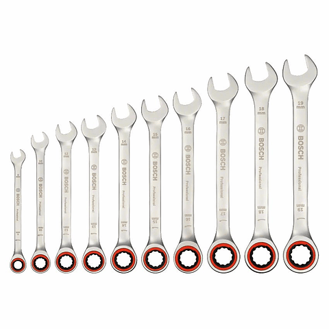 Conjunto de 10 Chaves de boca luneta com roquete BOSCH
