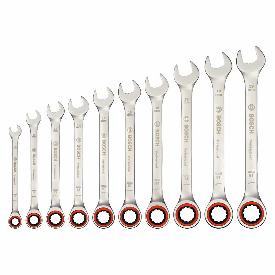 Conjunto de 10 Chaves de boca luneta com roquete BOSCH 1