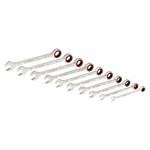 Conjunto de 10 Chaves de boca luneta com roquete BOSCH 2