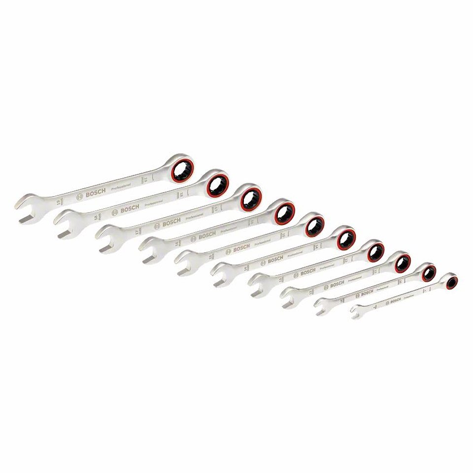 Conjunto de 10 Chaves de boca luneta com roquete BOSCH 2