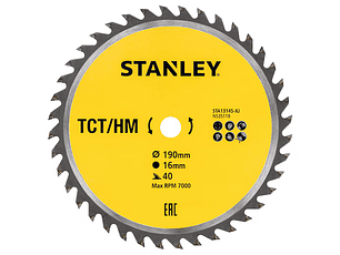 Disco Pastilhado de Serra Circular para Madeira 190 x 16mm 40 Dentes STA13145 STANLEY