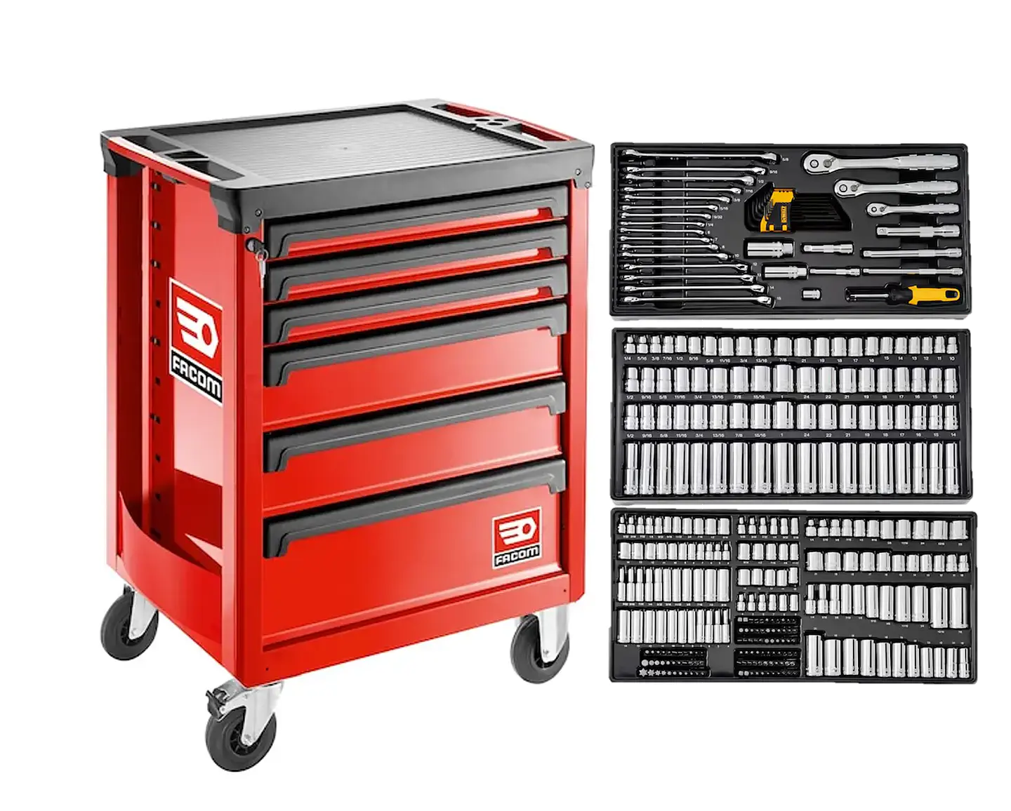 Kit de Carro de Ferramentas de 6 Gavetas + 341 Ferramentas Mecânicas ROLL.6M3A + DWMT45341-1 FACOM + DEWALT 1