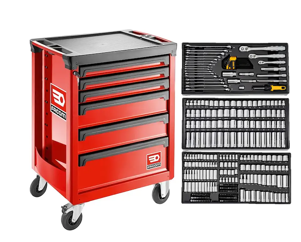 Kit de Carro de Ferramentas de 6 Gavetas + 341 Ferramentas Mecânicas ROLL.6M3A + DWMT45341-1 FACOM + DEWALT 1