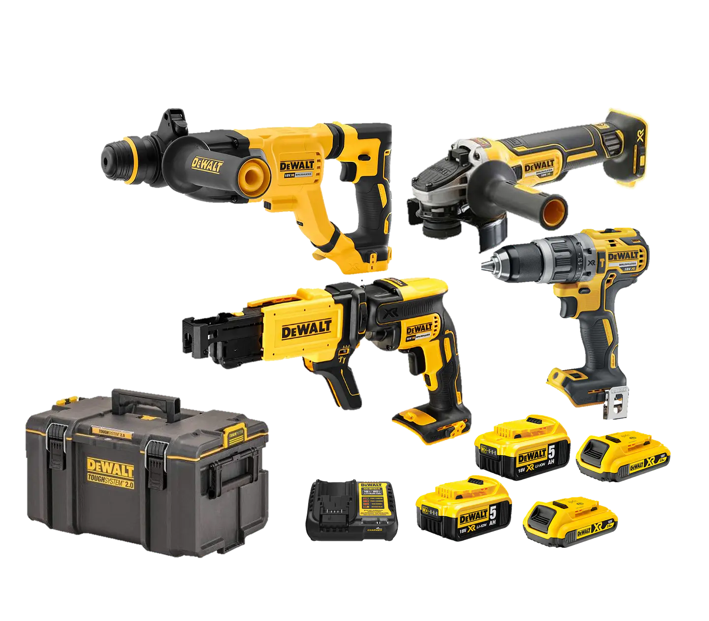 Kit de 4 Maquinas sem escovas XR18V com 4 Baterias DCK8020P4T DEWALT  1