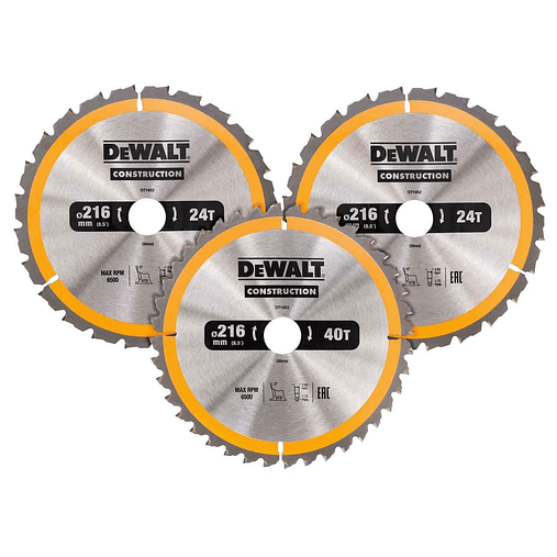 Pack 3 Discos de Serra para Madeira ATB Ø 216X30mm DT1962 DEWALT 1
