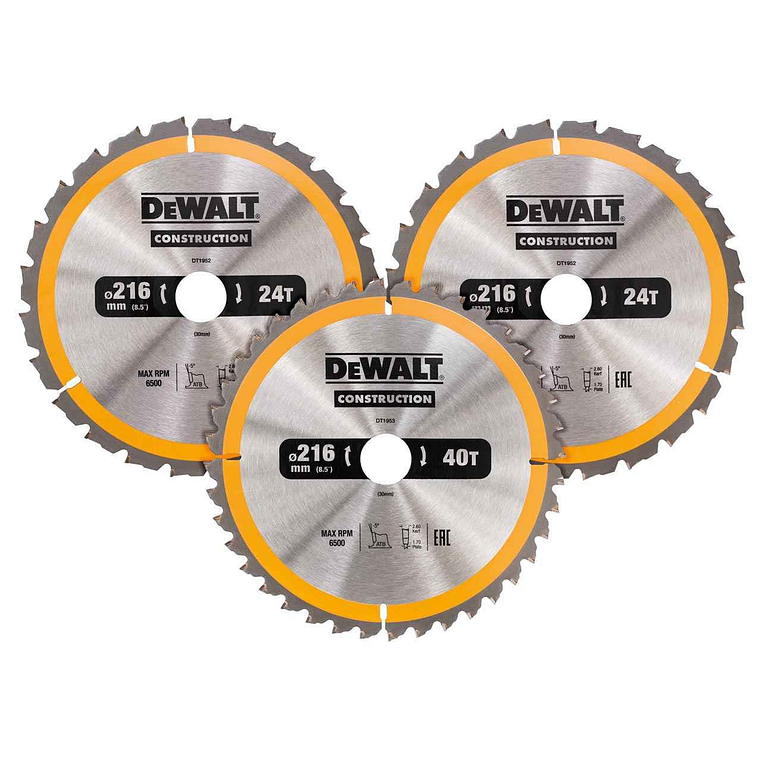 Pack 3 Discos de Serra para Madeira ATB Ø 216X30mm DT1962 DEWALT 1