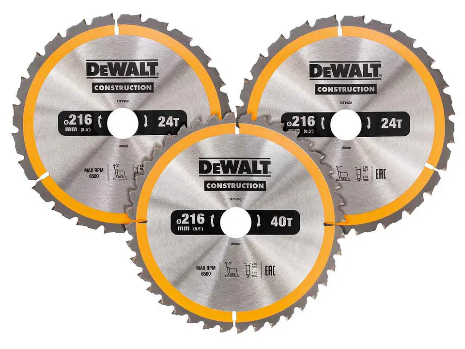 Pack 3 Discos de Serra para Madeira ATB Ø 216X30mm DT1962 DEWALT 1