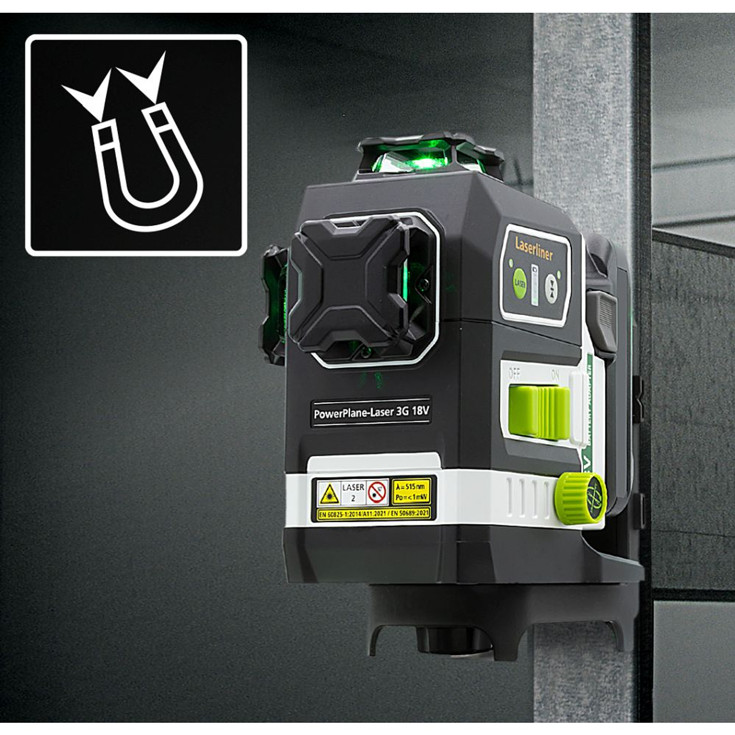 Nível laser 3 Linhas Verdes PowerPlane-Laser 3G Multi-18V LASERLINER 5