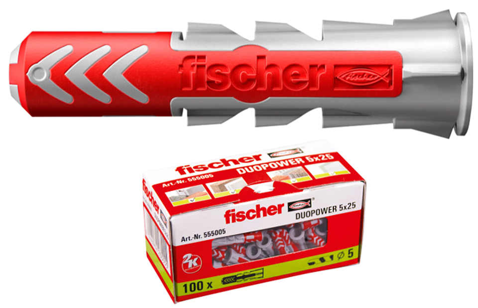 100 Un. Bucha Nylon DuoPower Ø5mm x 25mm 555005 FISCHER 1