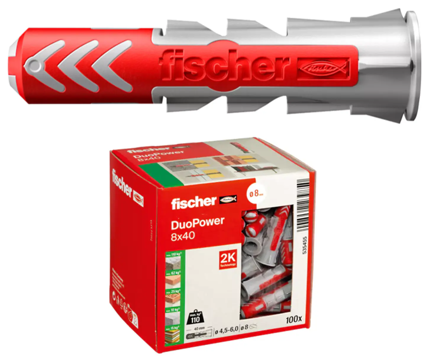 100 Un. Bucha Nylon DuoPower Ø8mm x 40mm 535455 FISCHER 1