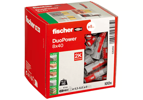 100 Un. Bucha Nylon DuoPower Ø8mm x 40mm 535455 FISCHER