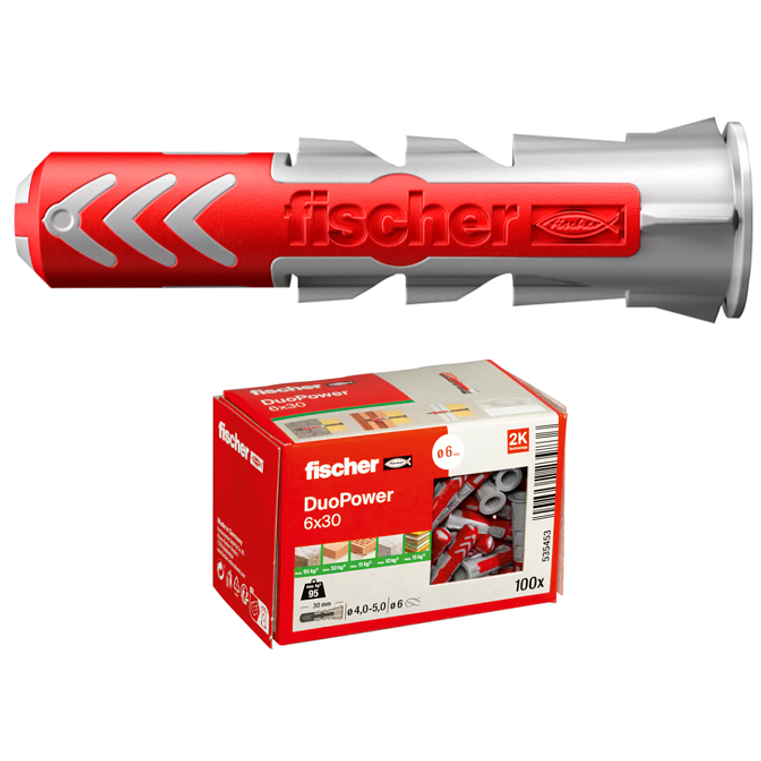 100 Un. Bucha Nylon DuoPower Ø6mm x 30mm 535453 FISCHER 1