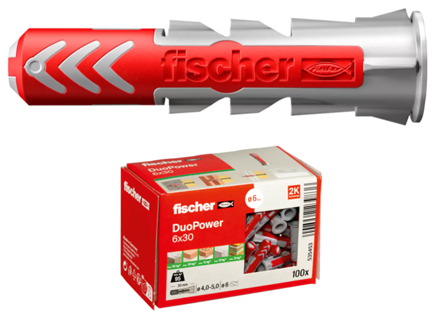 100 Un. Bucha Nylon DuoPower Ø6mm x 30mm 535453 FISCHER 1