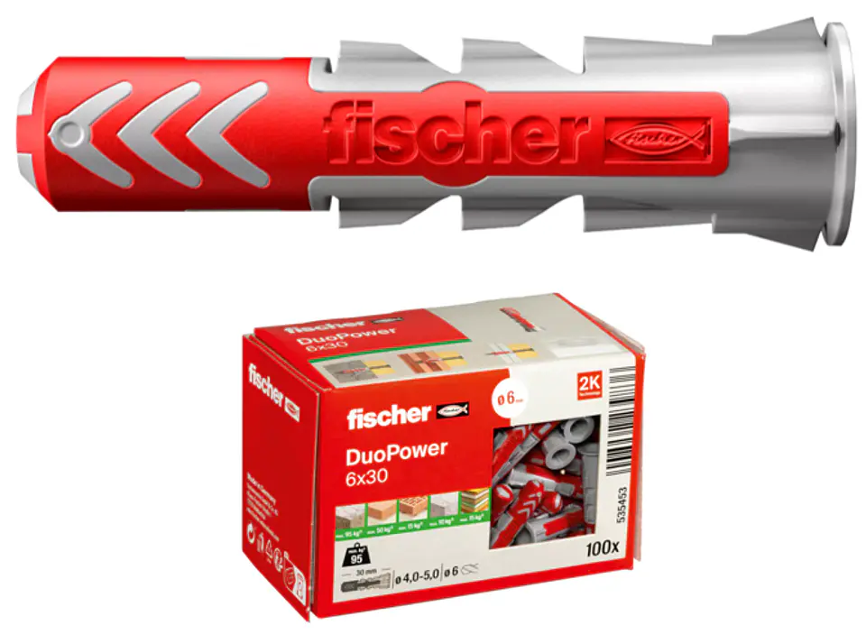 100 Un. Bucha Nylon DuoPower Ø6mm x 30mm 535453 FISCHER 1
