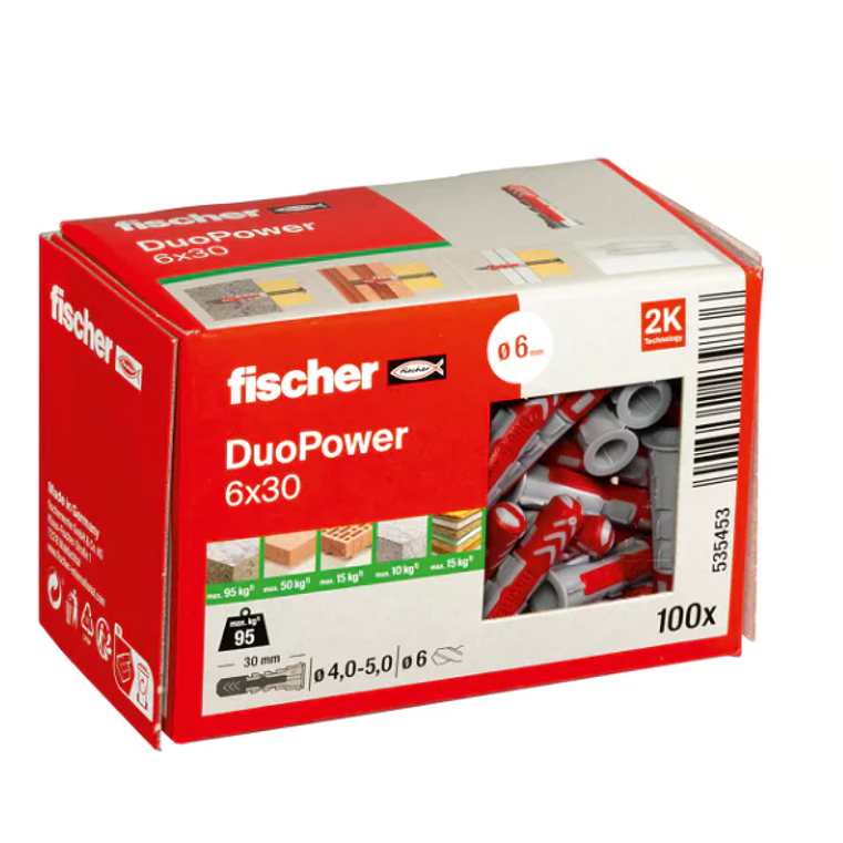 100 Un. Bucha Nylon DuoPower Ø6mm x 30mm 535453 FISCHER 2