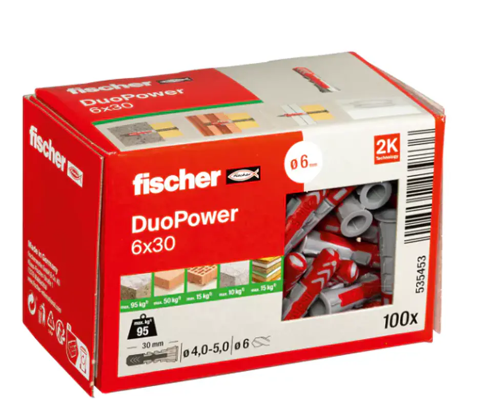 100 Un. Bucha Nylon DuoPower Ø6mm x 30mm 535453 FISCHER 2