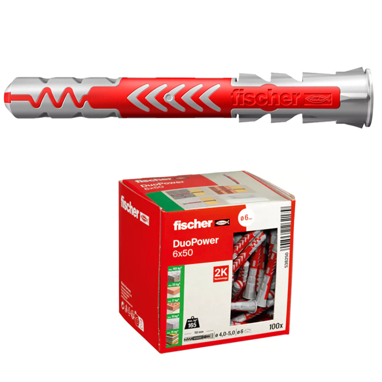 100 Un. Bucha Nylon DuoPower Ø6mm x 50mm 538250 FISCHER 1