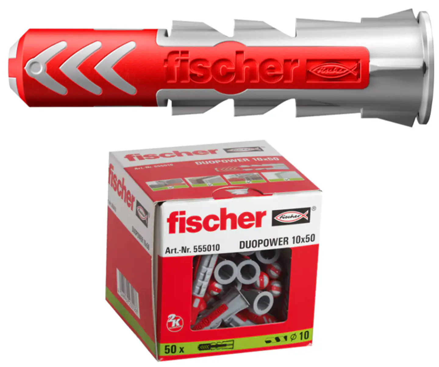 50 Un. Bucha Nylon DuoPower Ø10mm x 50mm 555010 FISCHER 1