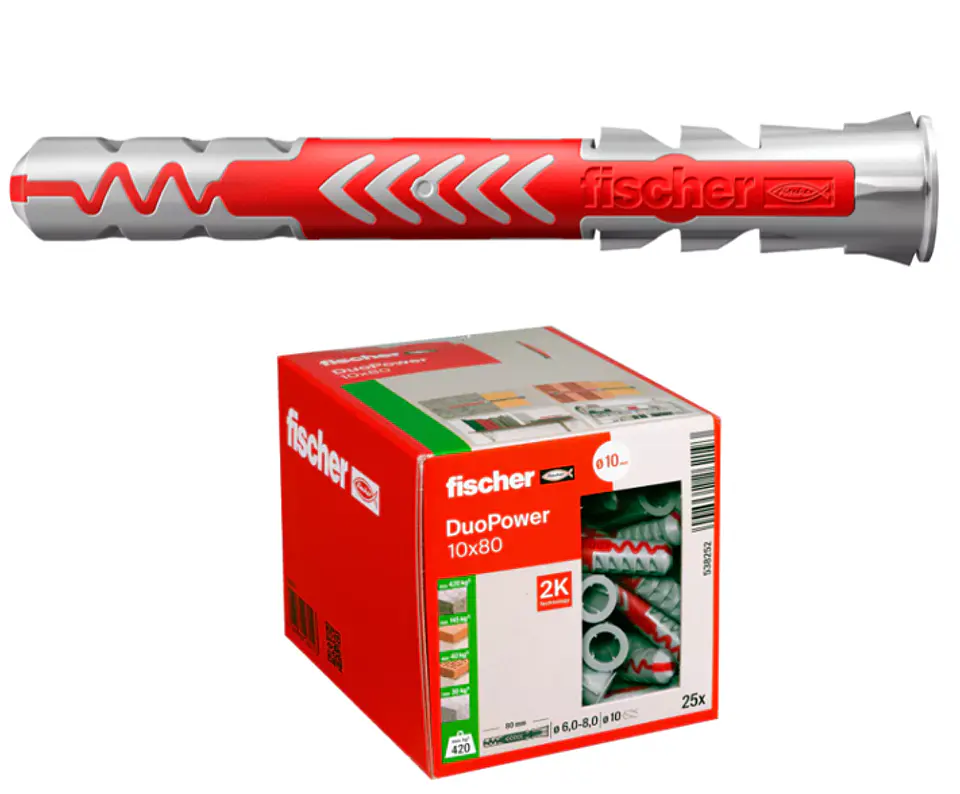 25 Un. Bucha Nylon DuoPower Ø10mm x 80mm 538252 FISCHER  1