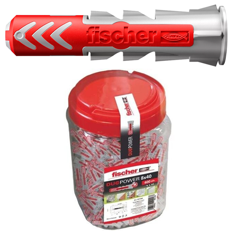 400 Un. Bucha Nylon DuoPower Ø8mm x 40mm 557384 FISCHER  1