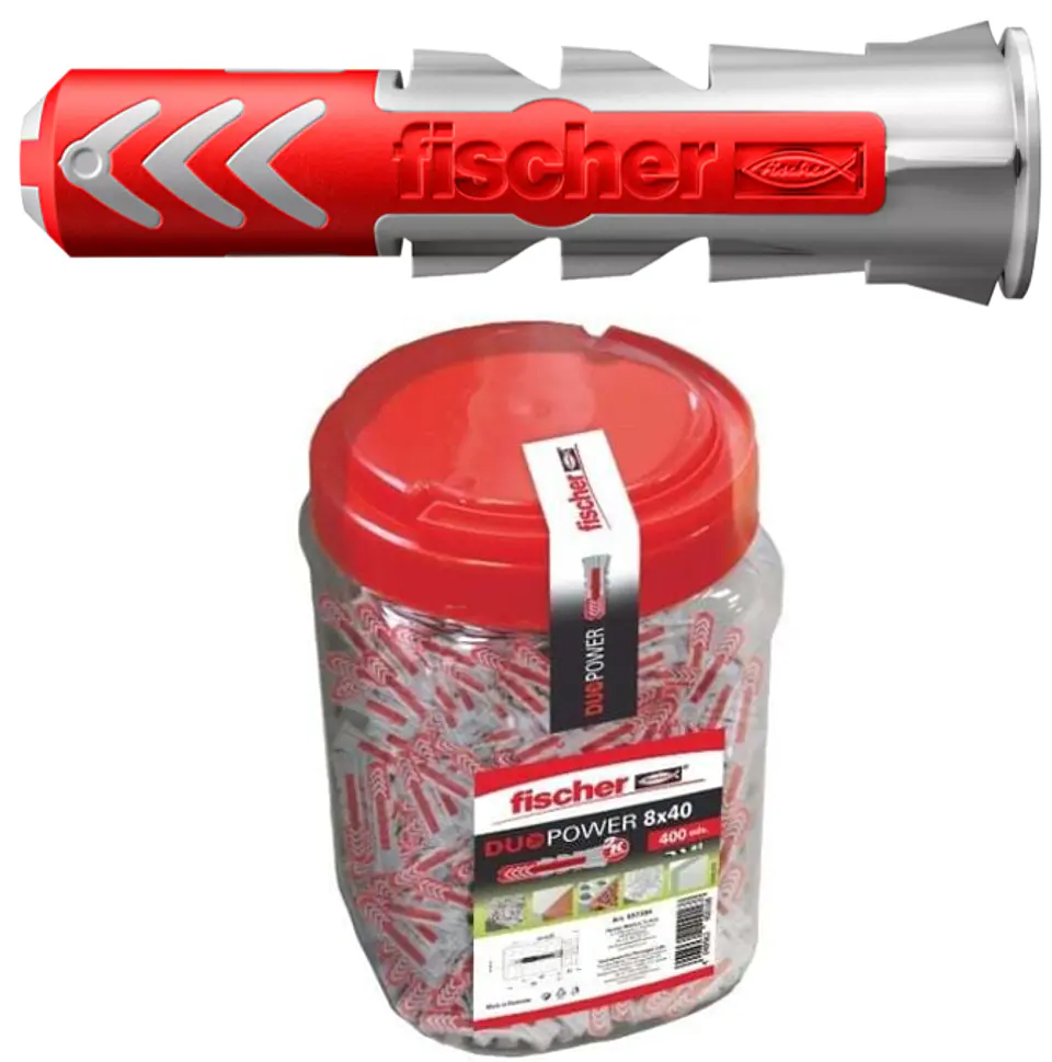 400 Un. Bucha Nylon DuoPower Ø8mm x 40mm 557384 FISCHER  1