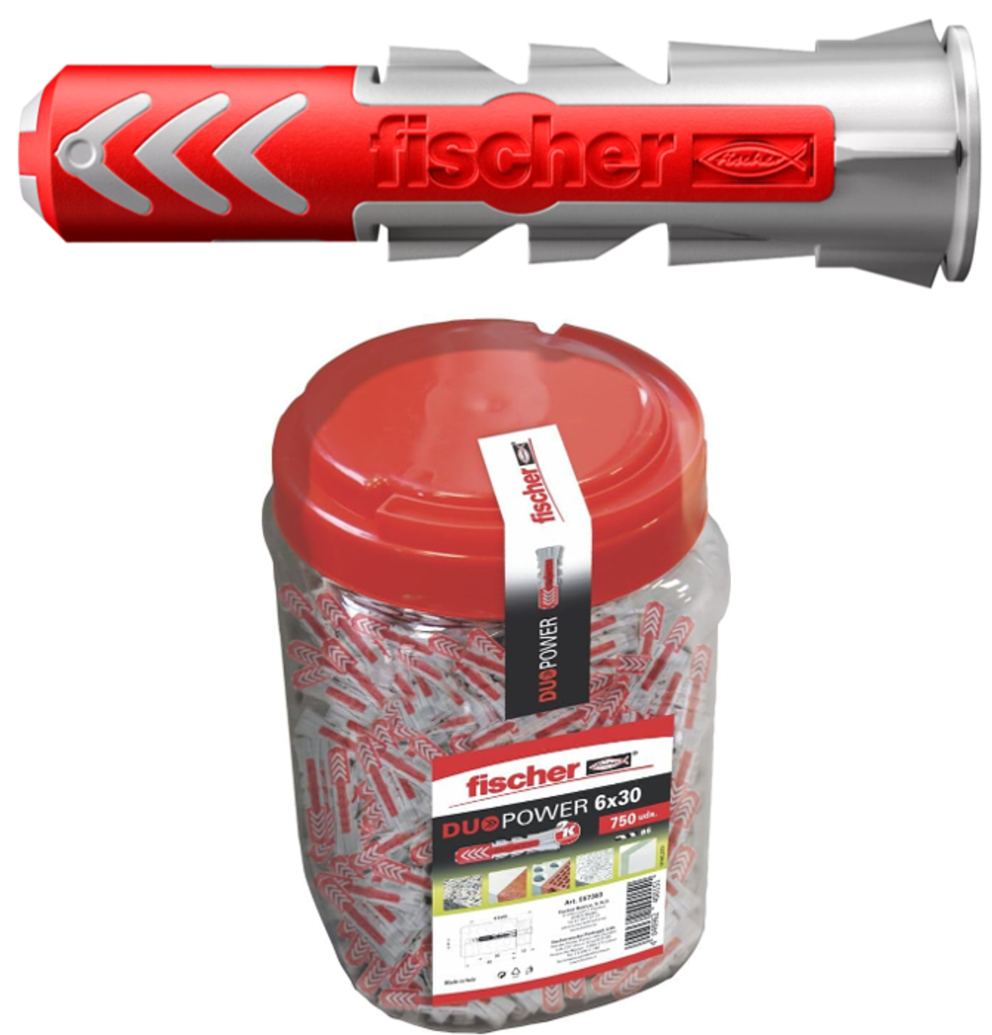 750 Un. Bucha Nylon DuoPower Ø6mm x 30mm 557383 FISCHER  1