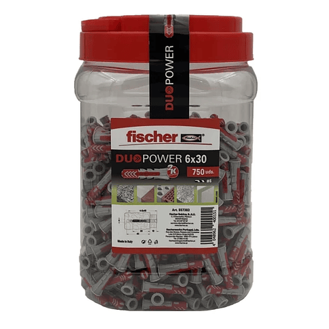 750 Un. Bucha Nylon DuoPower Ø6mm x 30mm 557383 FISCHER 