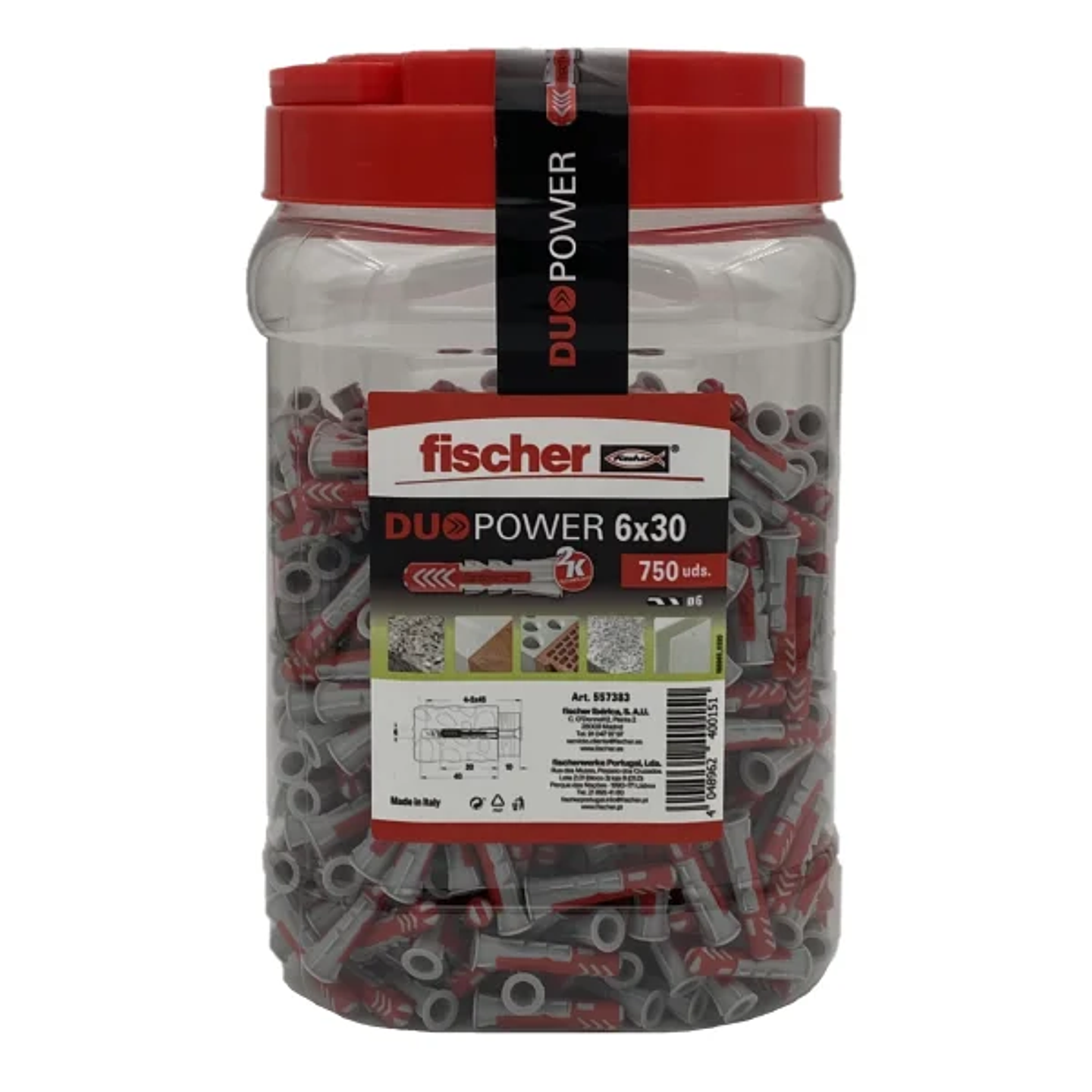 750 Un. Bucha Nylon DuoPower Ø6mm x 30mm 557383 FISCHER  2