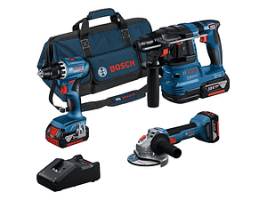 Conjunto de Aparafusadora GSR 18V-45 + Rebarbadora GWS 18V-8 + Martelo GBH 18V-22 + 3 Baterias 18V 4.0Ah BOSCH