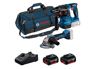 Conjunto sem fio Rebarbadora GWS 18V-8 (125) + Martelo GBH 18V-22 + 2 Baterias 18V 4.0Ah BOSCH