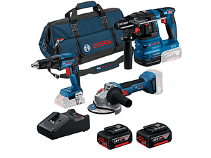 Conjunto Aparafusadora pladur GTB 18V-45 + Rebarbadora GWS 18V-8 (125) + Martelo GBH 18V-22 + 2 Baterias 18V 4.0Ah PRIMEKIT BOSCH