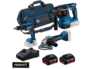 Conjunto Aparafusadora pladur GTB 18V-45 + Rebarbadora GWS 18V-8 (125) + Martelo GBH 18V-22 + 2 Baterias 18V 4.0Ah PRIMEKIT BOSCH