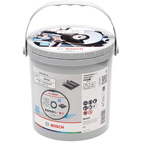 Balde com 100 discos de corte Standard for metal 125 x 1mm BOSCH