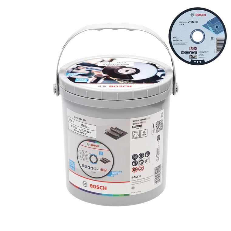 Balde com 100 discos de corte Standard for metal 125 x 1mm BOSCH 1
