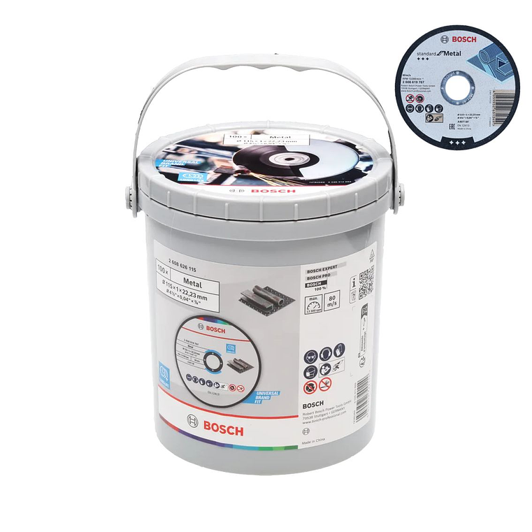 Balde com 100 discos de corte Standard for metal 115 x 1mm BOSCH 1