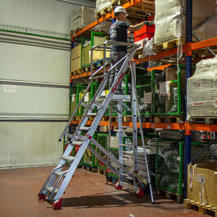 Escada de Alumínio de Armazém com Plataforma e Rodas SMTS FARAONE 4